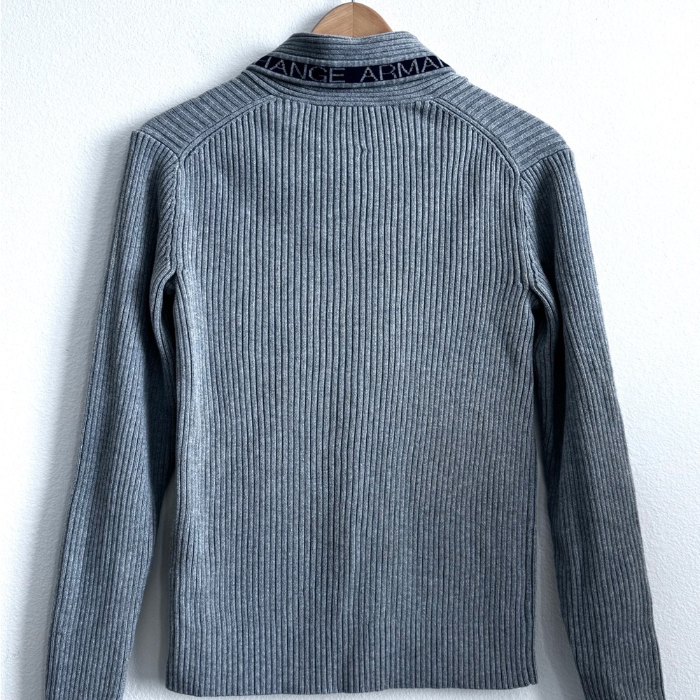 Armani Exchange Jersey Shawl Collar Ribbed Knitted Sweater Top - Picture 2 of 7